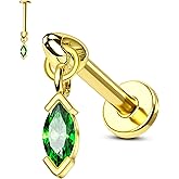 COCHARM 16G Vertical Helix Piercing Jewelry, Flat Back Labret Stud for Cartilage, Tragus & Conch, Dangle Design, Gold and Silver Tone Lobe Helix Earring Stud