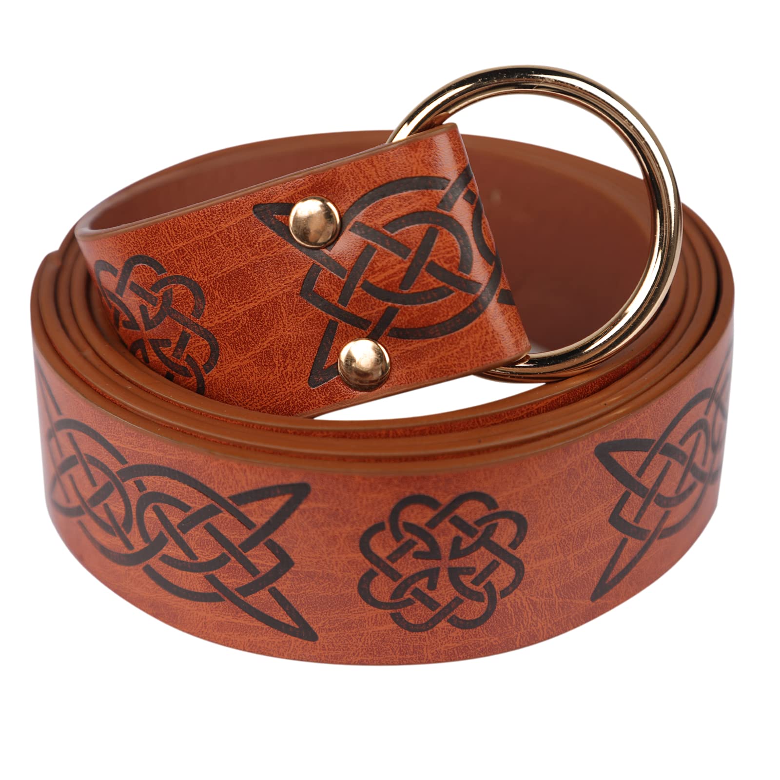 IBLUELOVER Knight Cosplay PU Leather Medieval Viking Battle Belt - Retro Celtic Style Embossed Pirate Ring Belt for Men & Women Gaming & Party
