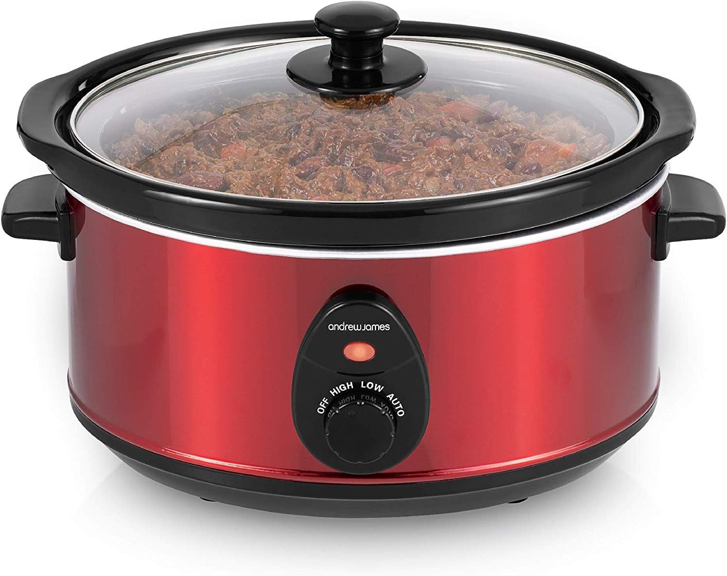 Amazon De Andrew James Slow Cooker 3 5l Schongarer Hartglasdeckel Und Abnehmbarer Keramik Innentopf Ideal Zum Kochen Von Bis Zu 10 Mittelgrosse Portionen 3 Temperatureinstellungen 200w Rot