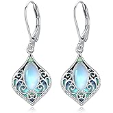 Filigree Moonstone Earrings 925 Sterling Silver Teardrop Bohemian Irish Celtic Drop Dangle Earrings Abalone Shell Filigree Jewelry Gifts For Women