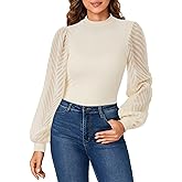 LYANER Women's Casual Mesh Sleeve Shirts Elegant Blouse Spring Tops