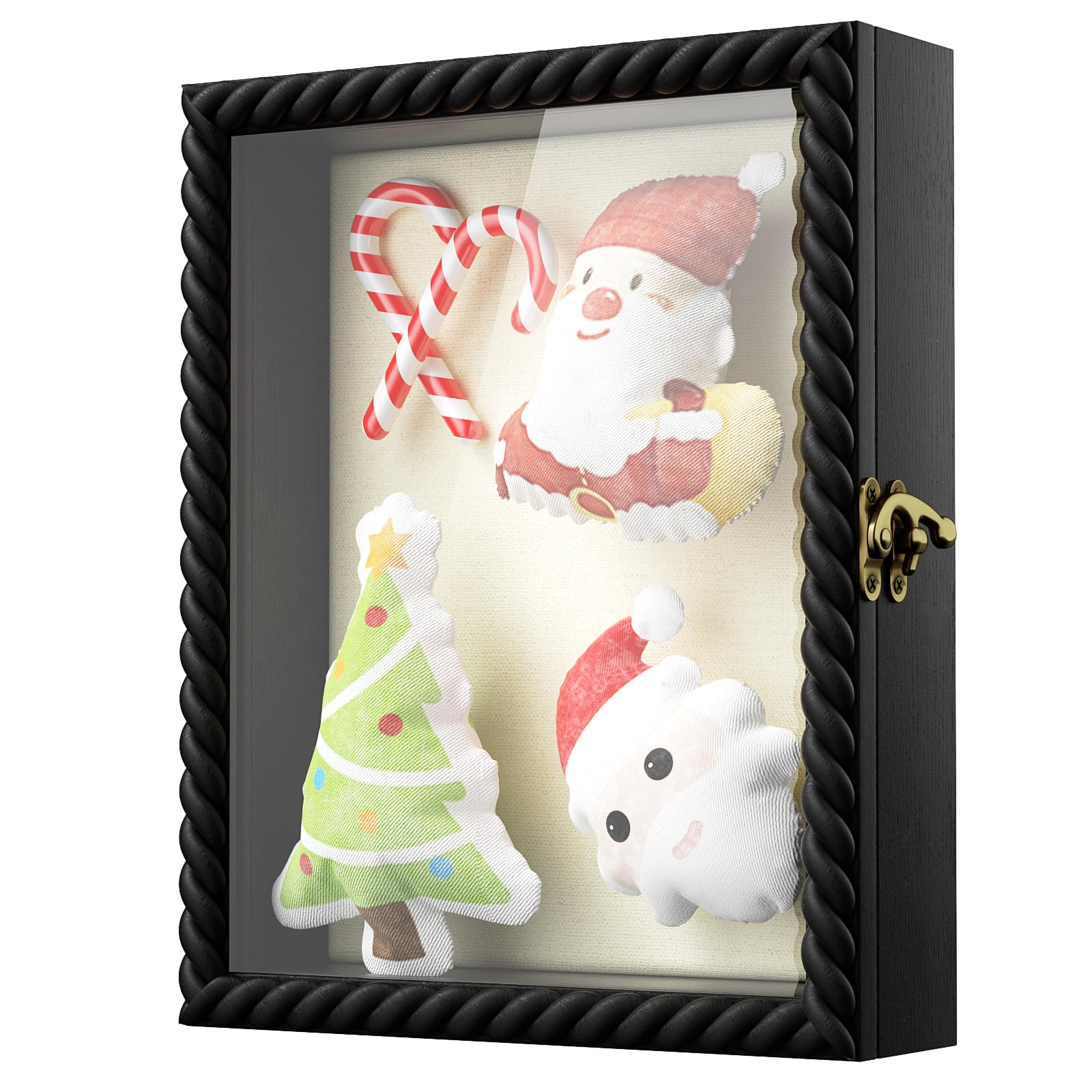 Photo 1 of Alsonerbay Shadow Box Frame 8 x 10, Wood Shadow Box Display Case with Twist Shape Door and Glass Window, Deep Memory Box Picture Frame for Wedding, Graduations, Anniversary Black