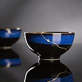 KANELASURI Kintsugi Bowl with 24K Gold, Handmade Blue Ceramic Wabi Sabi | Authentic Kintsugi Bowl with Genuine 24K Gold Handcrafted Japanese Wabi Sabi Zen Decor Healing and Resilience Gift