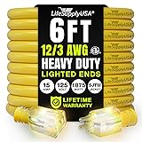 6ft Outdoor/Indoor Extension Cord 12/3 Gauge Extra