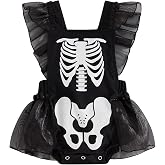 SAYOO Baby Girl Halloween Outfit Ghost Skeleton Bodysuit Romper Ruffle Tulle Dress Gothic Stuff One Piece Jumpsuit Outfits