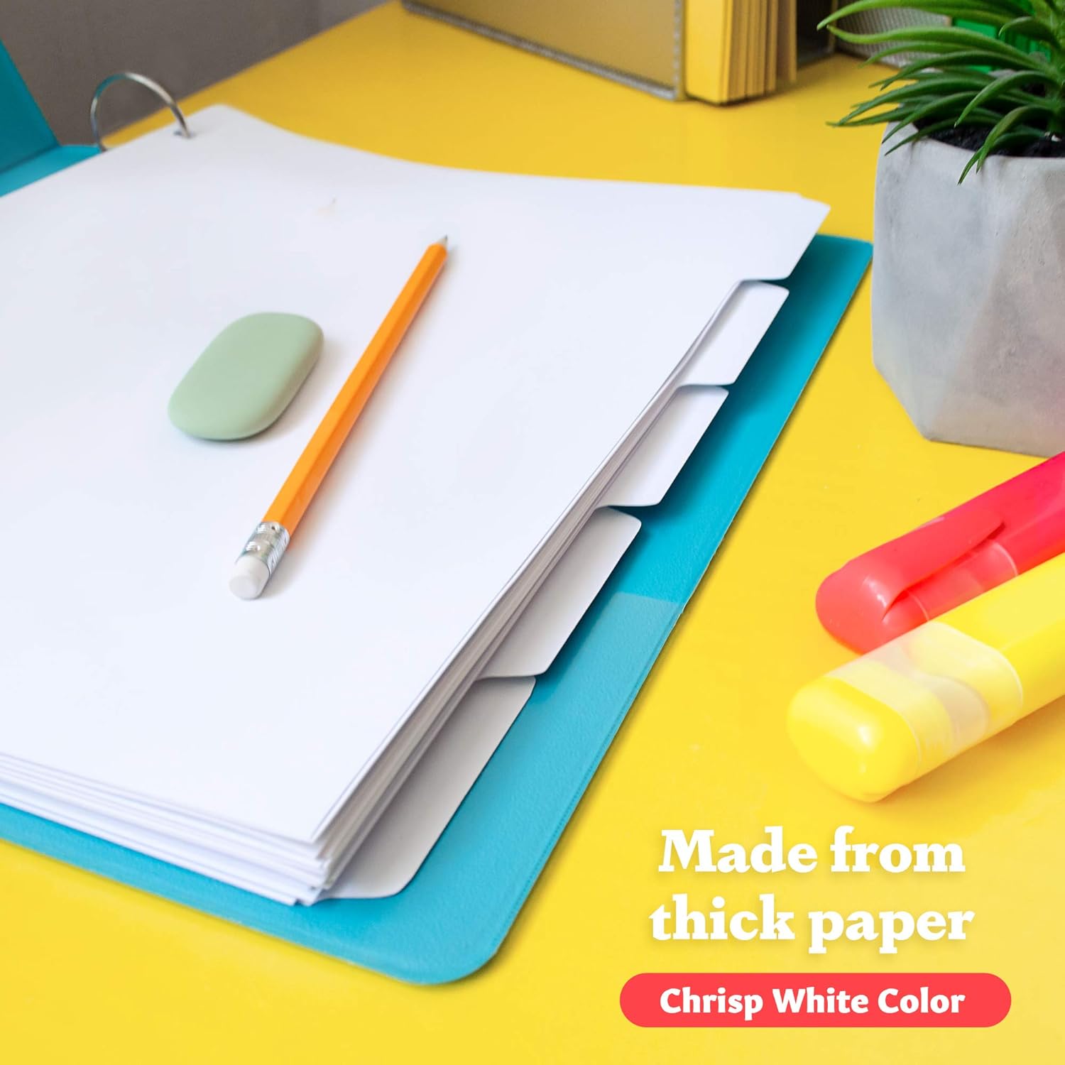 Binder Dividers 5 Tab White Index 3 Ring Folder Notebook Paper Subject File Card School Page Size Write Sheet Protectors Organizer Blank Three Heavy Duty Letter Pack Hole Bulk Large // Paper Plan : Office Products
