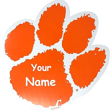 The Trendy Turtle Personalized Clemson University Tiger Paw Print Logo Car Tail Gate Decal Magnet With Free Custom Name
