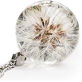 Small Dandelion Necklace, Whole Dandelion Jewelry, Real Dandelion Pendant with Stainless Steel Chain, Sphere size 3/4 inch