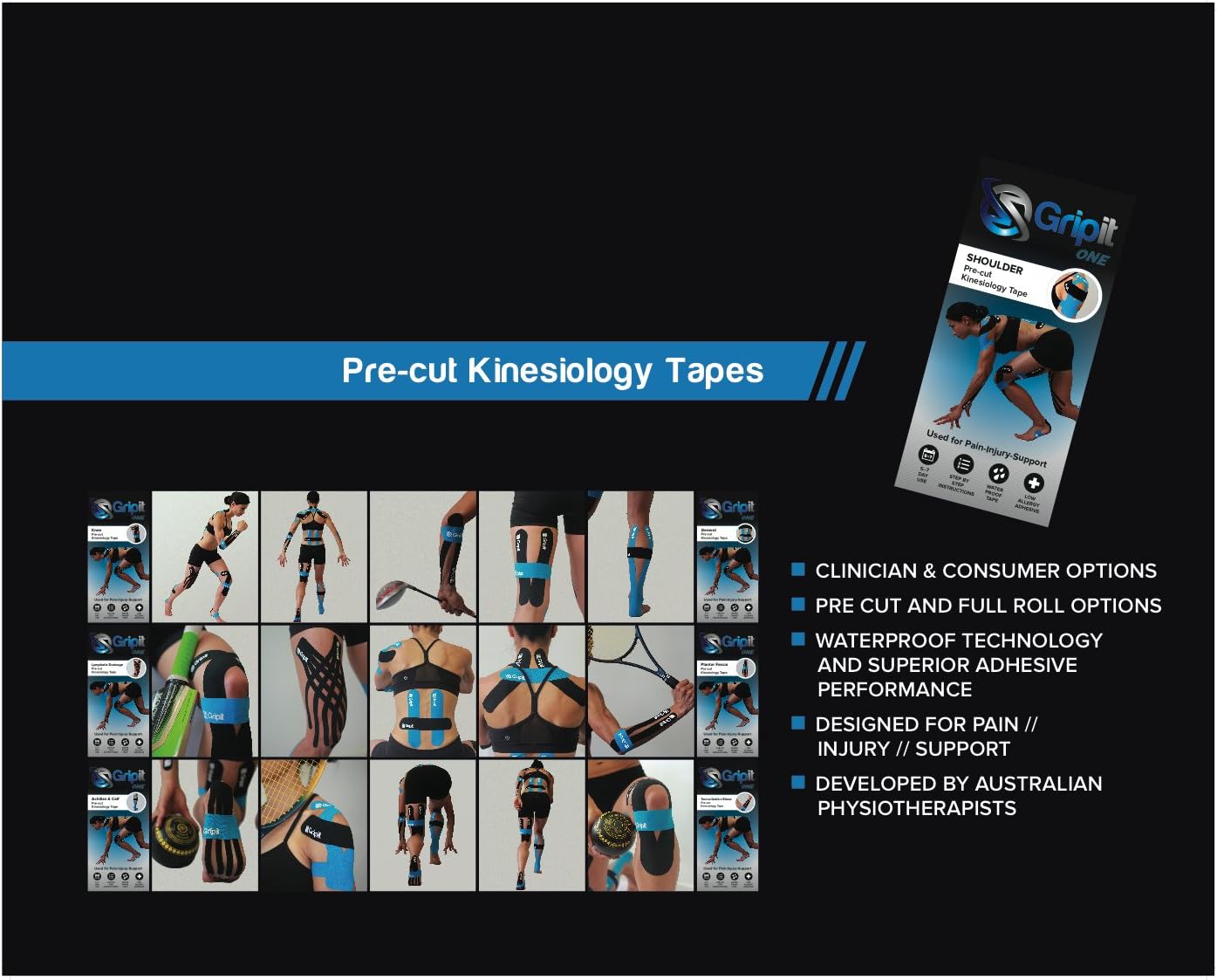 Gripit PreCut Kinesiology Tape, Lymphatic Drainage BigaMart