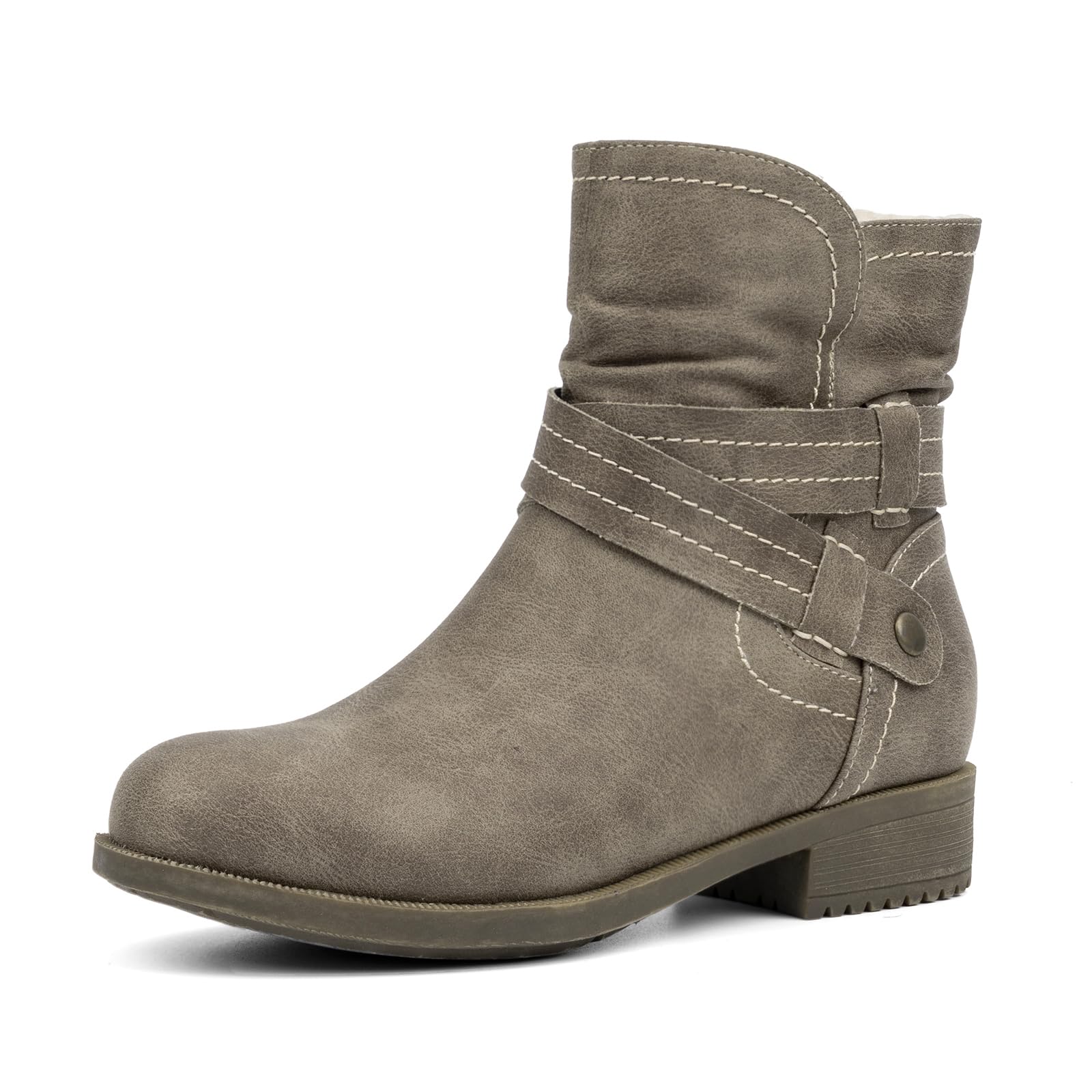 View 1 of (major Usage)confort Women's Mid Calf Boots, Fur Lined Round Toe Low heel Cross Straps Slouchy Booties with Zipper(D.beige,8.5)