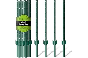 CLEASO 10 Pack Metal Fence Posts, 5ft Heavy Duty U-Post, Green Garden Stakes, No-Dig Post Anchors for Wire Fences, Temporary Fencing, Electric Fence, and Corner Support