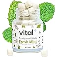 Vital Toothpaste Tabs with Nano-Hydroxyapatite | Naturally Whitens + Remineralizes Teeth | Fluoride & Plastic Free | Combats Sensitivity | Travel & Eco Friendly | Fresh Mint | 62 Tablets (1 Month)