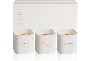 LUMI BRAND Set of 3 Premium Scented Soy Candles Gift Set | One Life Collection - Orange Blossom, White Tea & White Bloom | Crackling Wood Wick | Luxury Candle Set for Relaxation, Home Décor & Gifts | 9.8oz Each