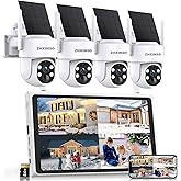 ZHXINSD Solar Security Cameras Wireless Outdoor, 4MP FHD Battery Powered Home Security Camera System with 10" Monitor, 4-Cam kit, 360° View, Full Color Night Vision, Motion Detection, Work with Alexa
