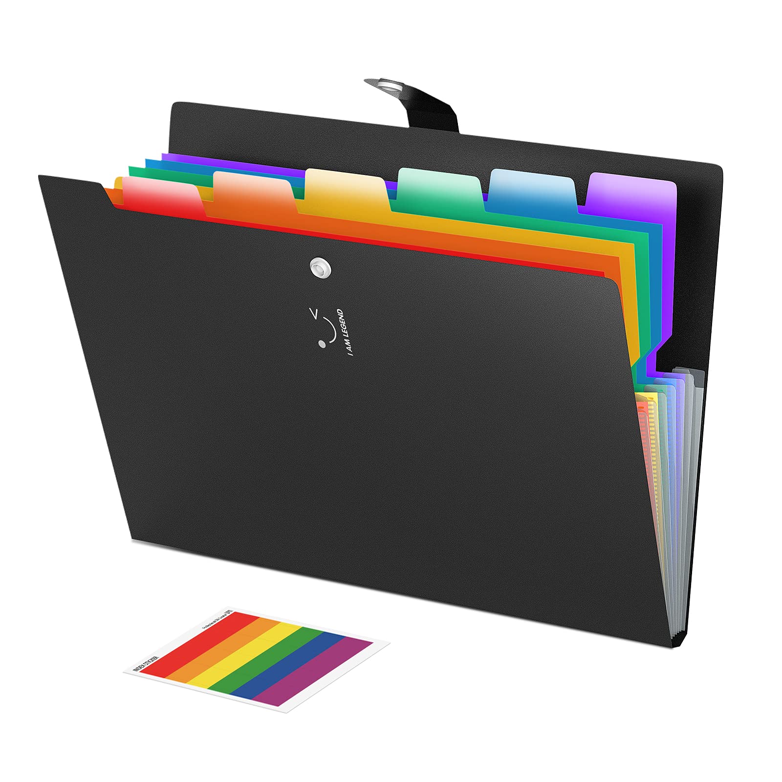 ABC life Expanding File Folders,7 Pockets Accordion Document Organiser Wallet Folder, A4 Plastic School Folder Expandable File Jackets with Snap Closure,24Pcs Colored Labels for School Office Home