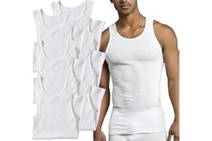 ToBeInStyle Men's Pack 100% Preshrunk Cotton Sleeveless Lightweight White Under Tanks