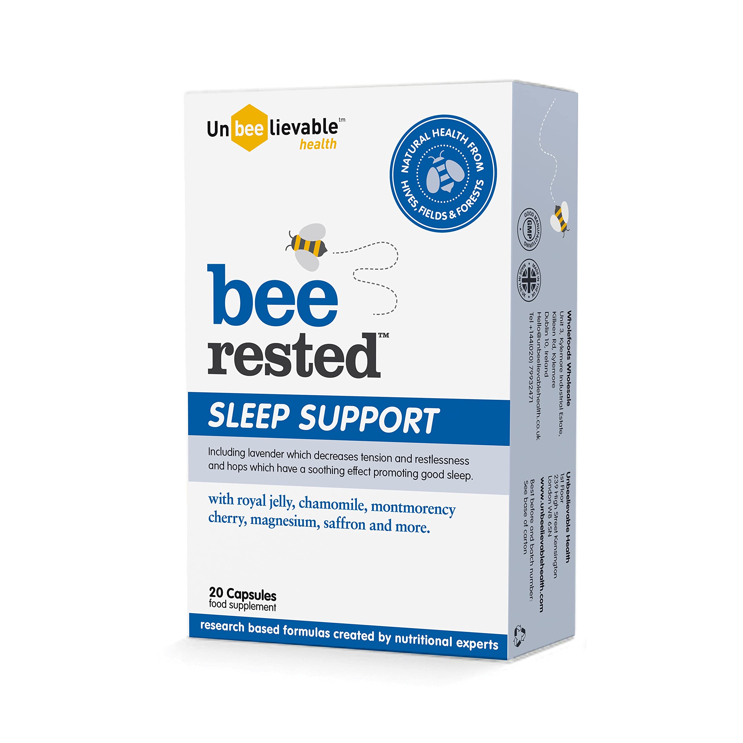 Unbeelievable Health Bee Rested Sleep Support Supplement - Created by Nutritional Experts - Therapeutic Ingredients Include Royal Jelly, Saffron, Chamomile & Lavender