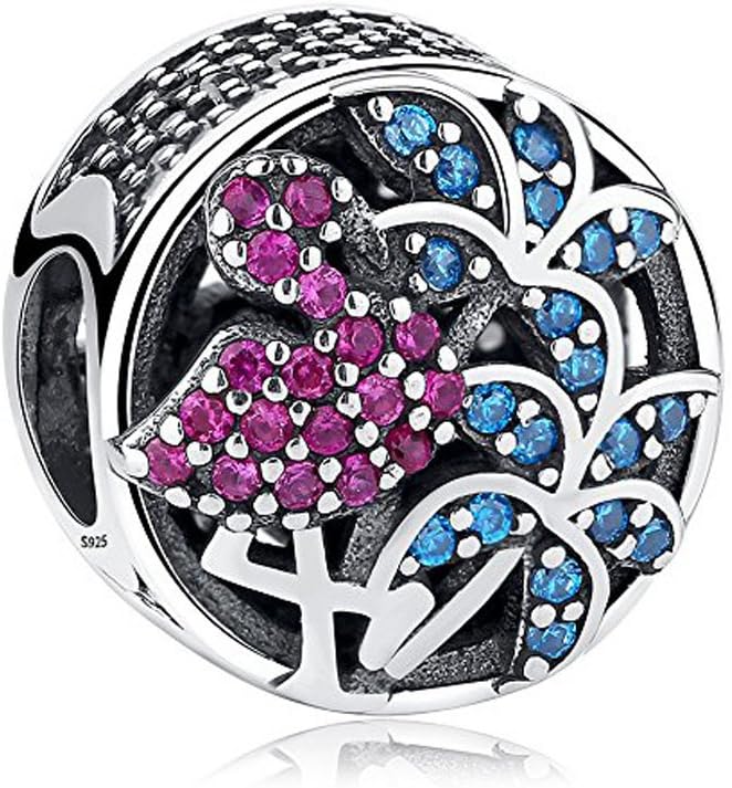 ARTCHARMARTCHARM Flamingo Dangle Animal Charm 925 Sterling Silver CZ Stone Beads Pendant Charm 3mm Snake Chain Bracelets