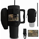 Iron Infidel Tactical Tumbler with Straw Lid - 40oz Insulated Tumbler for Men & Women that Fits Car Cup Holder with Rugged Sleeve to Store Keys, Wallet & Phone - Stealth Black
