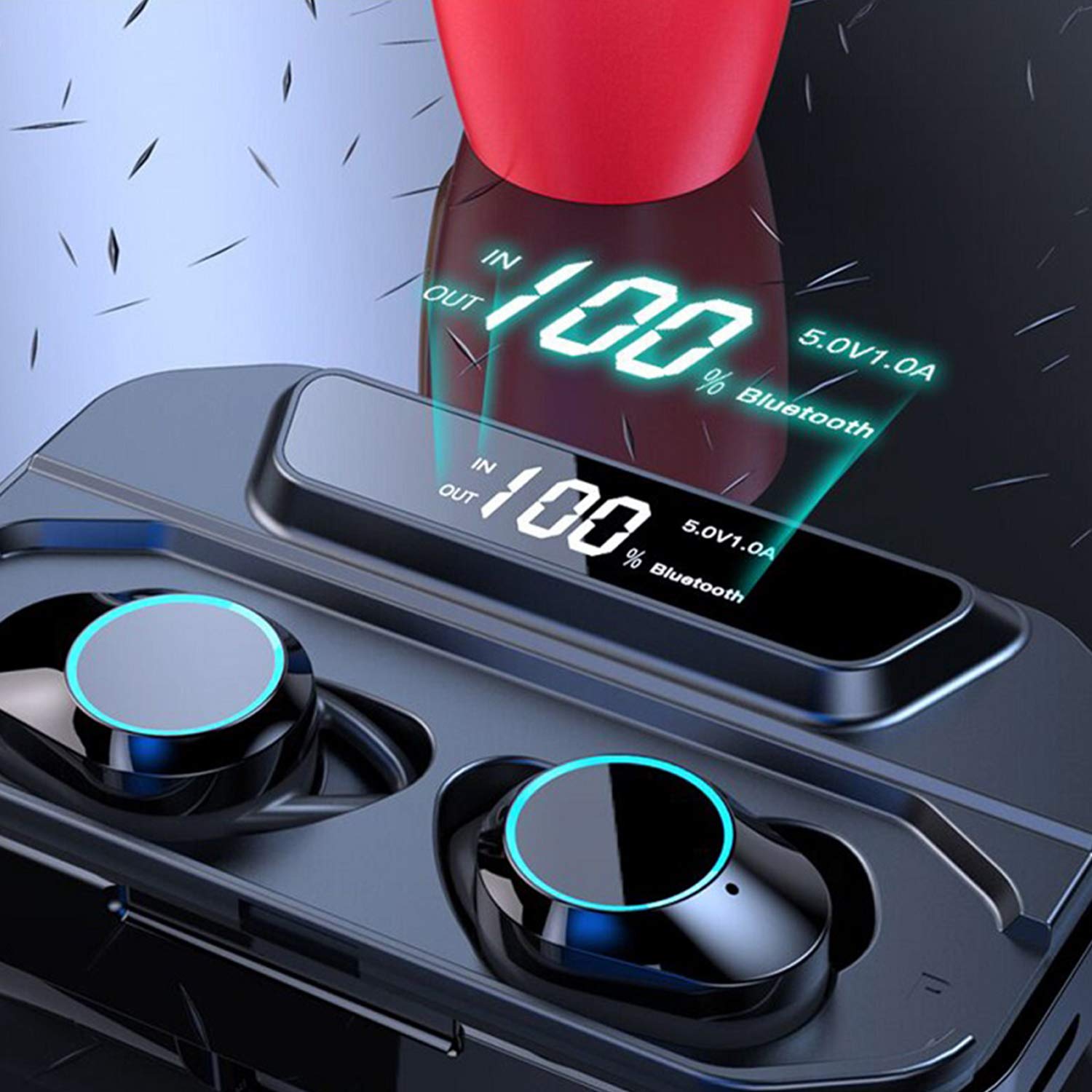 HAMTOD Auricolari Bluetooth Senza Fili G02, Cuffie Wireless 5.0 Riduzione del Rumore Hi-Fi Stereo, 3300mAh Smart Power Bank Display LED Impermeabile IPX6 Mini Ear Auricolare (Tempo di Musica 4H)