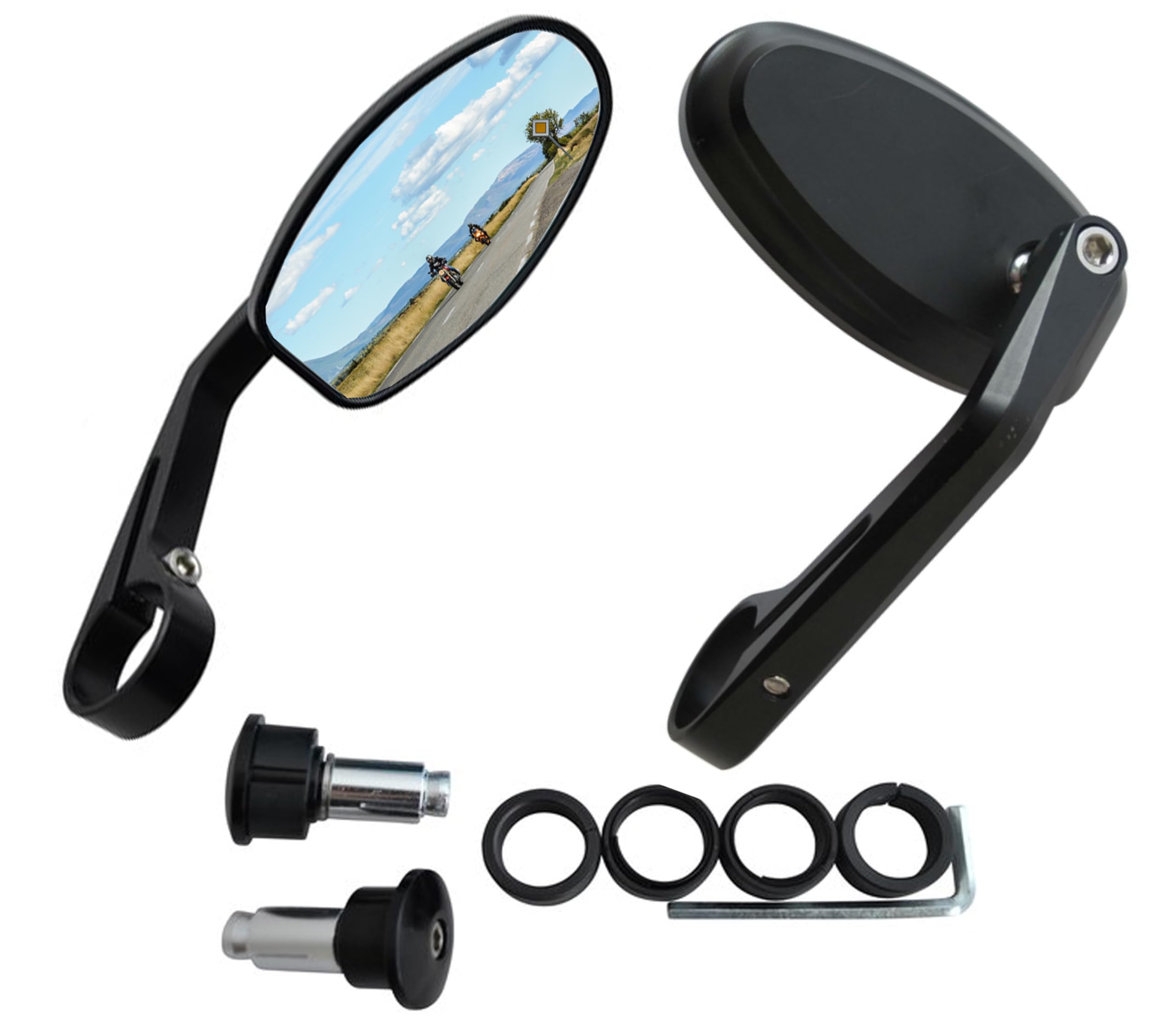 Bar End Mirrors to fit Triumph Thruxton Cafe Racers Sport Naked Scooter CB125 MT03 MT07 MT09 Ninja Z400 Z650 Z900 GSXS750 SV650 Monster Street Triple Speed Triple - CNC Billet Aluminium