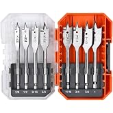 Luckyway Spade Drill Bit Set 8PCS, Paddle Flat Bit 3/8"- 1" with Tough Case | 1/4" Hex Shank, High Carbon Steel for Woodworking, 120MM Length