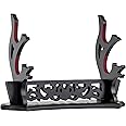 FLURSAILE Sword Stand Hollow Pattern Sword Rack, Katana Stand Wands Display Stand, Samurai Sword Stand Holder (2-Tier)