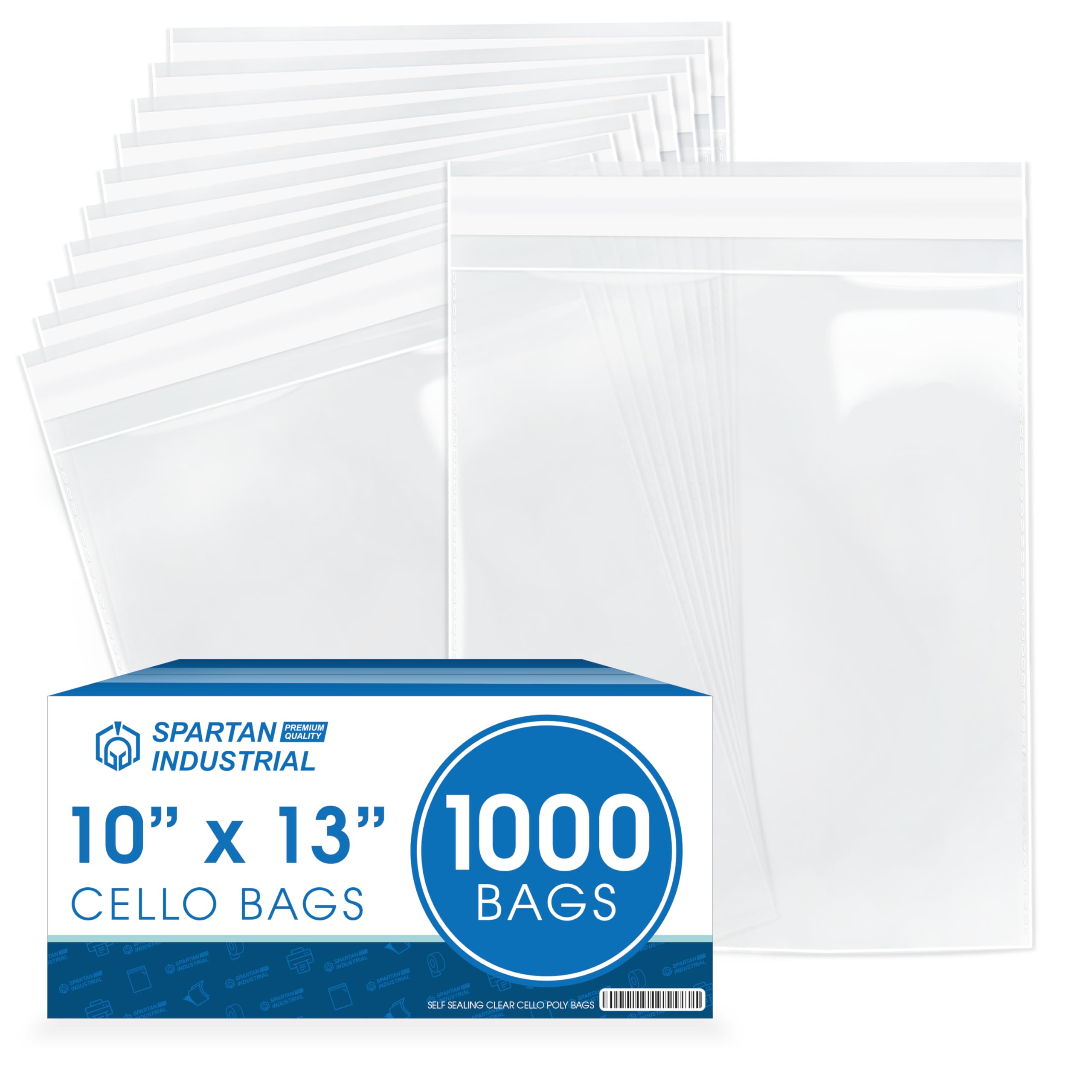 Photo 1 of 10" X 13" Self-Sealing Cellophane Bags (1000 Count) Clear Poly Packaging for Shirts, Clothing, Apparel - Reinforced Resealable Cello Bags for Small Business Shipping - Spartan Industrial
