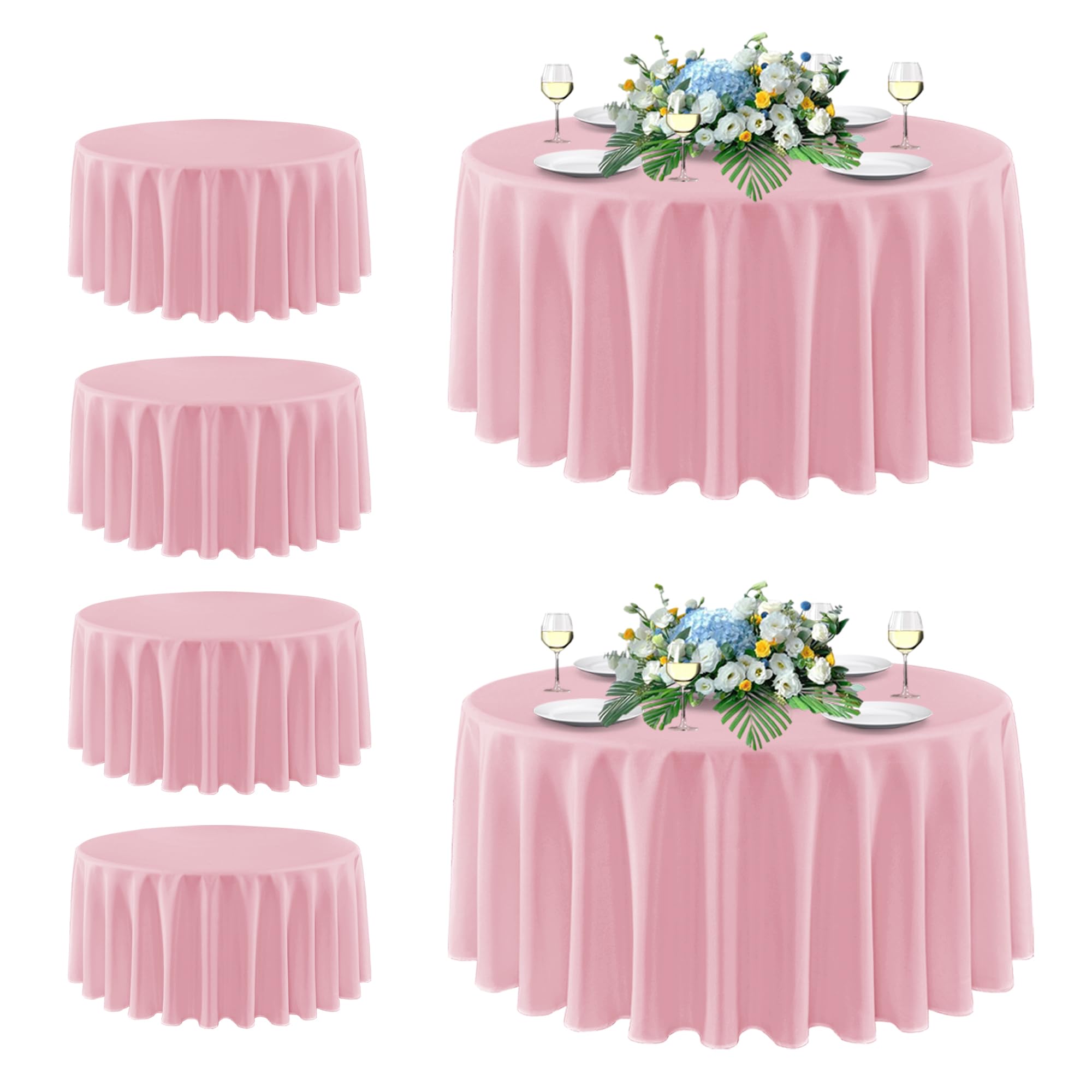 Photo 1 of sancua Round Tablecloth 108 Inch Diameter, 6 Pack - Circle Polyester Fabric Table Cloth for Wedding Party Reception Banquet Birthday, Washable Formal Table Cover (Fit 42-96 Inch Tables), Pink