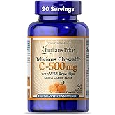 Puritan's Pride Delicious Chewable Vitamin C-500mg with Wild Rose Hips, Orange Flavor Chewables, 90 Count