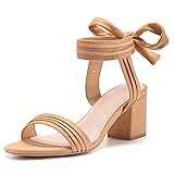 Womens Open Toe Ankle Tie Back Low Block Chunky