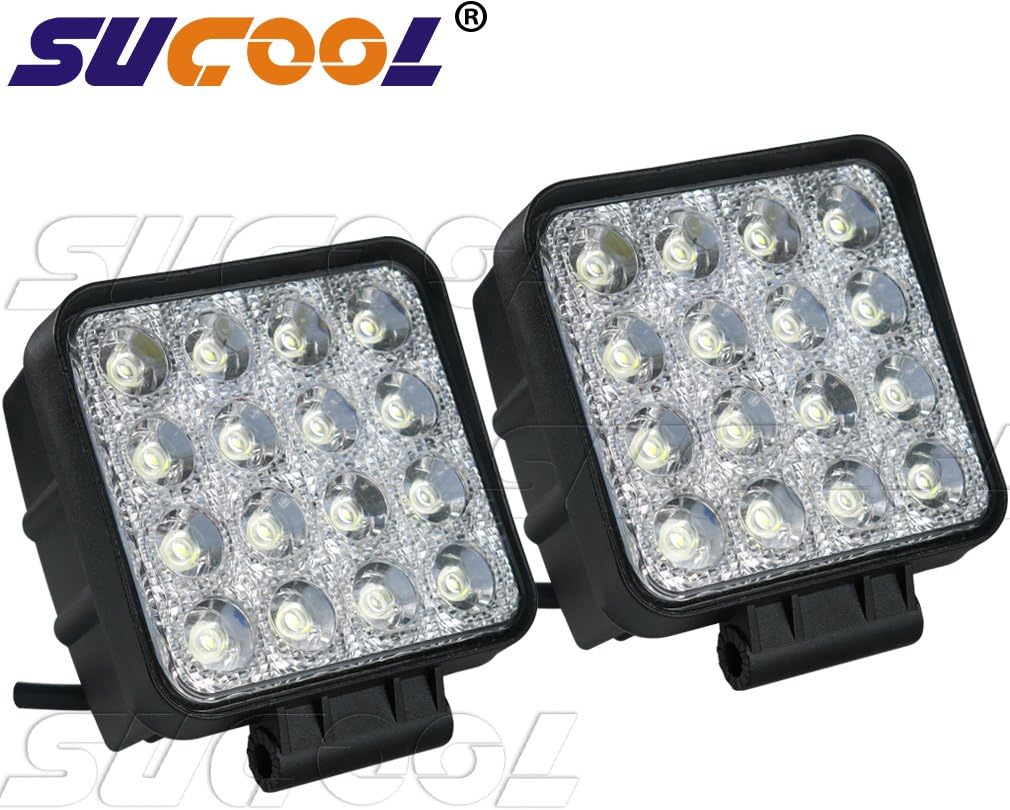 Sucool 2pcs One Pack 4 Inch Square 48w Led Work Light Off Road Flood