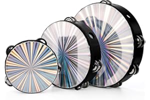 YOUEON 3 Pack Radiant Tambourine with Double Row Jingles, 6/8/10 Inch Hand Held Drum, Reflective Tambourines for Adults, Musical Instrumen for Church, Dance, Party, KTV