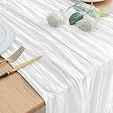 Asee'm Cheesecloth Table Runner Valentine's Day120 Inches Long Ivory Boho Gauze Cheese Cloth Runner 10FT Rustic Sheer Spring Table Runners for Easter Wedding Party Baby Shower Decoration