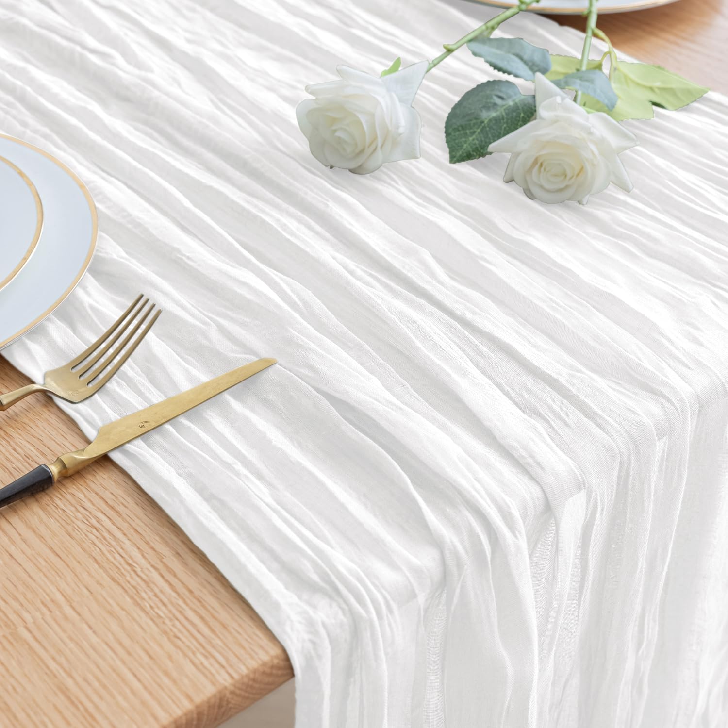 Photo 1 of Asee'm Cheesecloth Table Runner 120 Inches Long Ivory Boho Gauze Cheese Cloth Runner 10FT Rustic Sheer Fall Table Runners for Thanksgiving Wedding Party Baby Shower Decoration