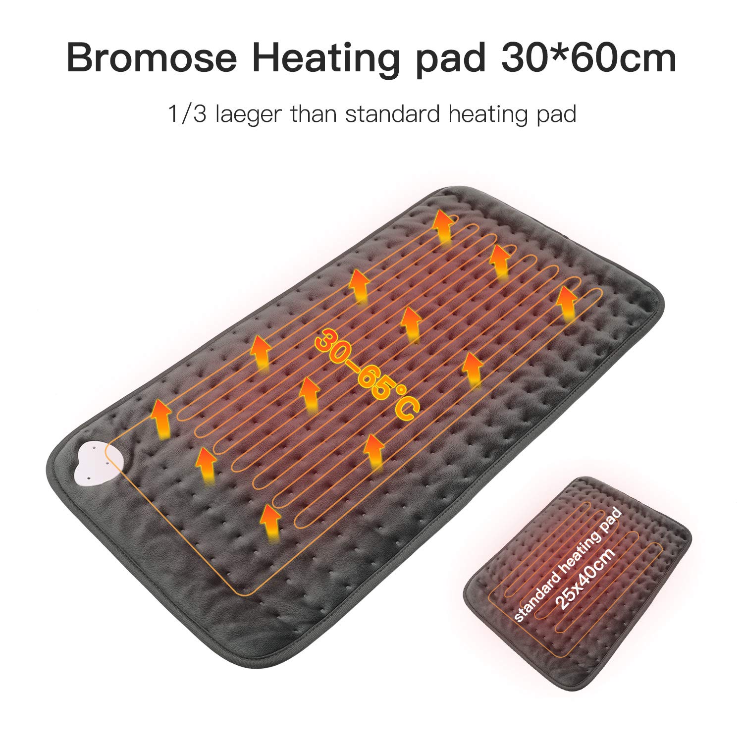 Bromose Heating Pad Warm Soft Flannel Electric Heat Pads with 6 Temperature Setting Auto Shut Off Overheat Protect, Machine Washable for Back Pain Muscle Soreness Neck Shoulder Pain Relief (12\