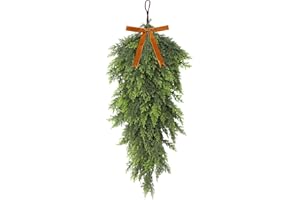 Giegxin Christmas Teardrop Swag 27" Artificial Cedar Door Swags Real Touch Pine Needles Faux Greenery Teardrop Wreath for Mantle Fireplace Staircase Xmas Front Door Indoor Outdoor Decor