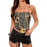 Clarisbelle Summer Womens Graphic Print Bandana Top Tie Back Spaghetti Straps Handkerchief Cami Tube Crop Tops