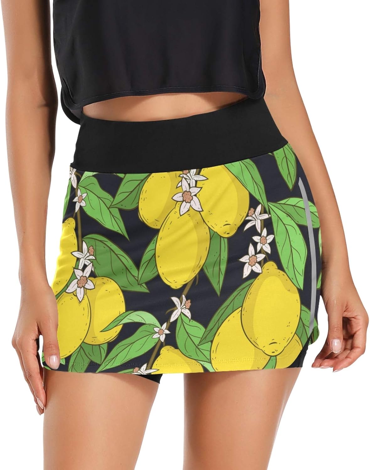 Women Athletic Skorts Lemon Leaves Flowers Sports Skirts