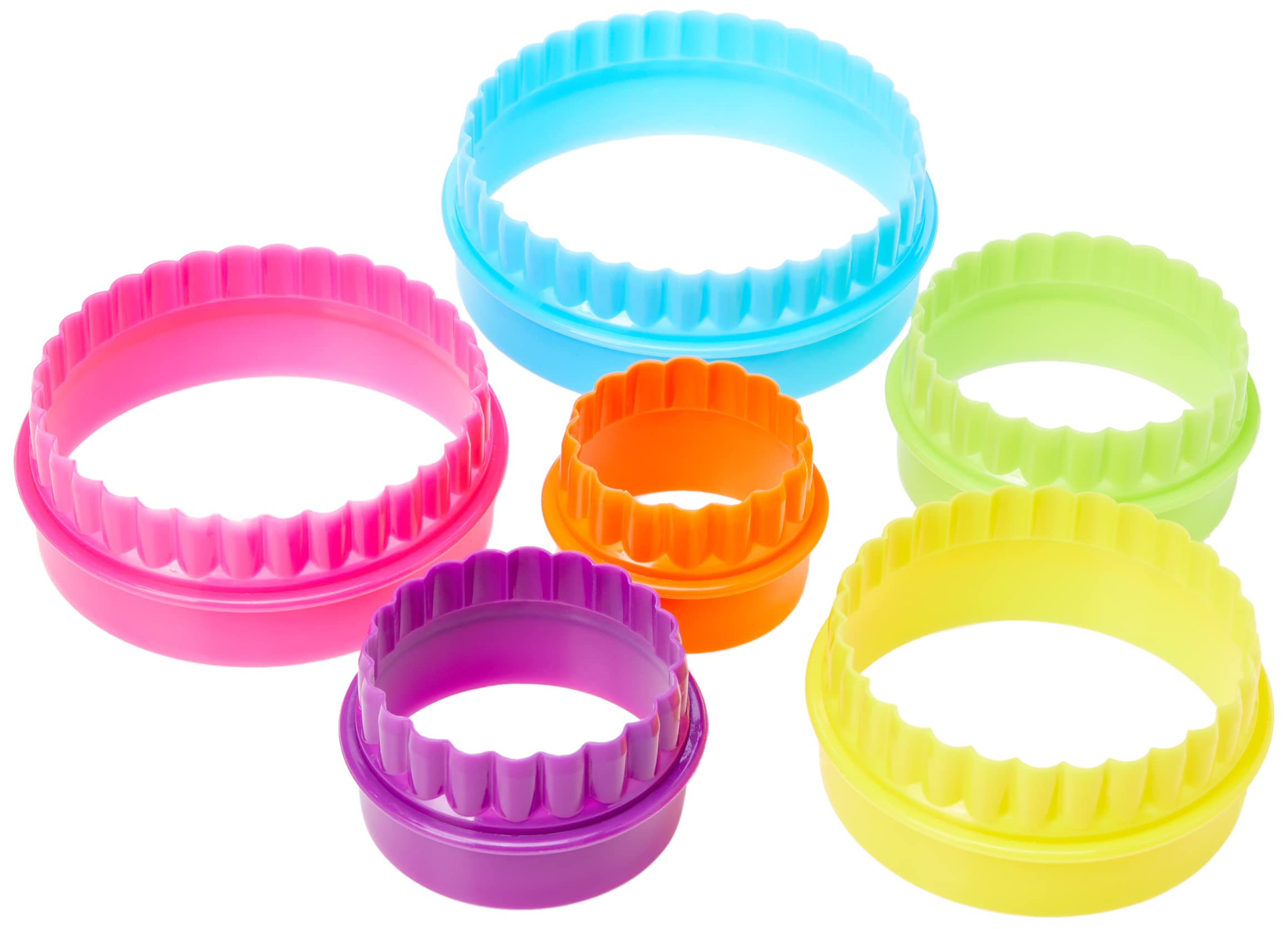 Dexam Plastic Double Sided Plain/Crinkle Round Cookie Cutters, Set of 6,Multicoloured