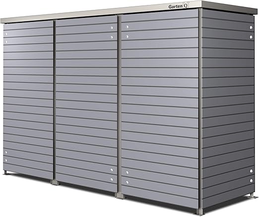 Garten Q Trash 3 Mulltonnenbox Mulltonnenhaus Modul Fur 3 Mulltonnen Bis 240 Liter Wetterfest Aus Hpl Trespa Hohe 158 Cm Schmales Streifendesign Amazon De Garten