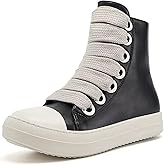 IMPREMEY Women's High Top Sneakers Lace Up PU Leather Shoes with Thick Soles and Zipper, Fashionable Walking Shoes