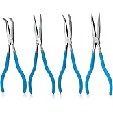 NEIKO 02105A (4) Long Nose Plier 11&rdquo; Long Reach, Straight, Angle, Curved Pliers, 45 &amp; 90 Degree, bent Head Needle Nose Pliers Set for Mechanics, Long Handle Pliers