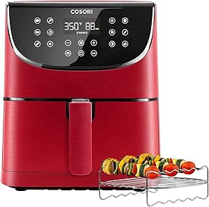 COSORI Air Fryer(100 Recipes, Rack & 4 Skewers),3.7QT Electric Hot Air Fryers Oven Oilless Cooker, 11 Presets, Preheat & Shake Reminder, LED Touch Digital Screen, Nonstick Basket, 1500W, Red