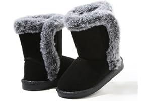 LONSOEN Kids Girls Boys Winter Warm Boots Suede Lightweight Faux Fur Lined Mid Calf Snow Boots for Toddler/Little Kid