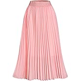 TEERFU Womens Chiffon High Waist Skirt Pleated A-Line Swing Elastic Shirring Midi Length