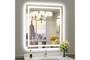 BRIIVUE 36"x32" LED Bathroom Mirror with Lights, Backlit & Front Lit, Lighted Wall Mirrors for Bathroom Vanity, Touch Screen Dimmable, Anti-Fog, Memory Function, HD Tempered Glass, Shatter-Proof, ETL Listed