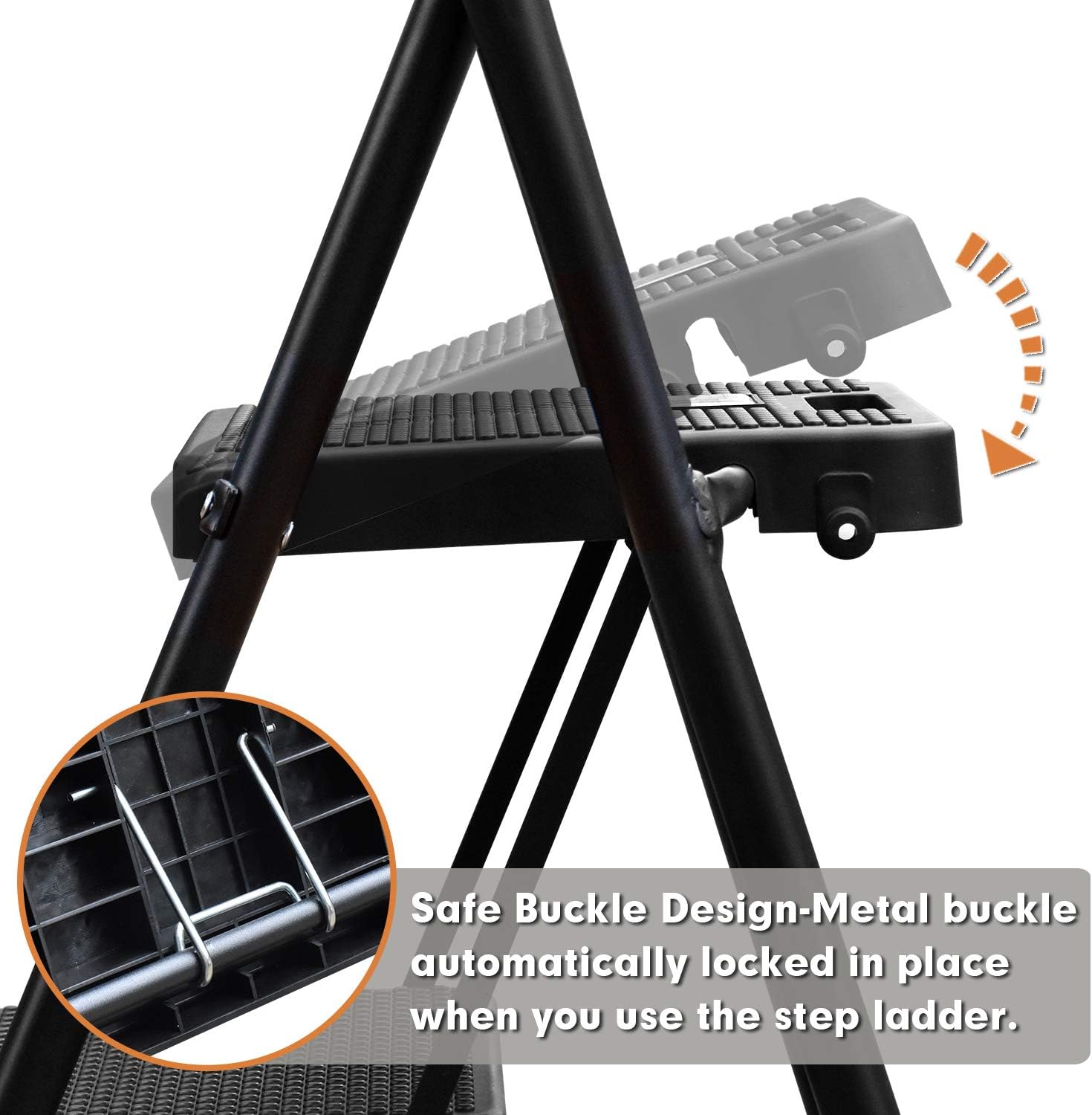 HBTower 3 Step Ladder, Folding Step Stool with Wide Anti-Slip Pedal, 500lbs Sturdy Steel Ladder, Convenient Handgrip, Lightweight, Portable Steel Step Stool, Black - - 
