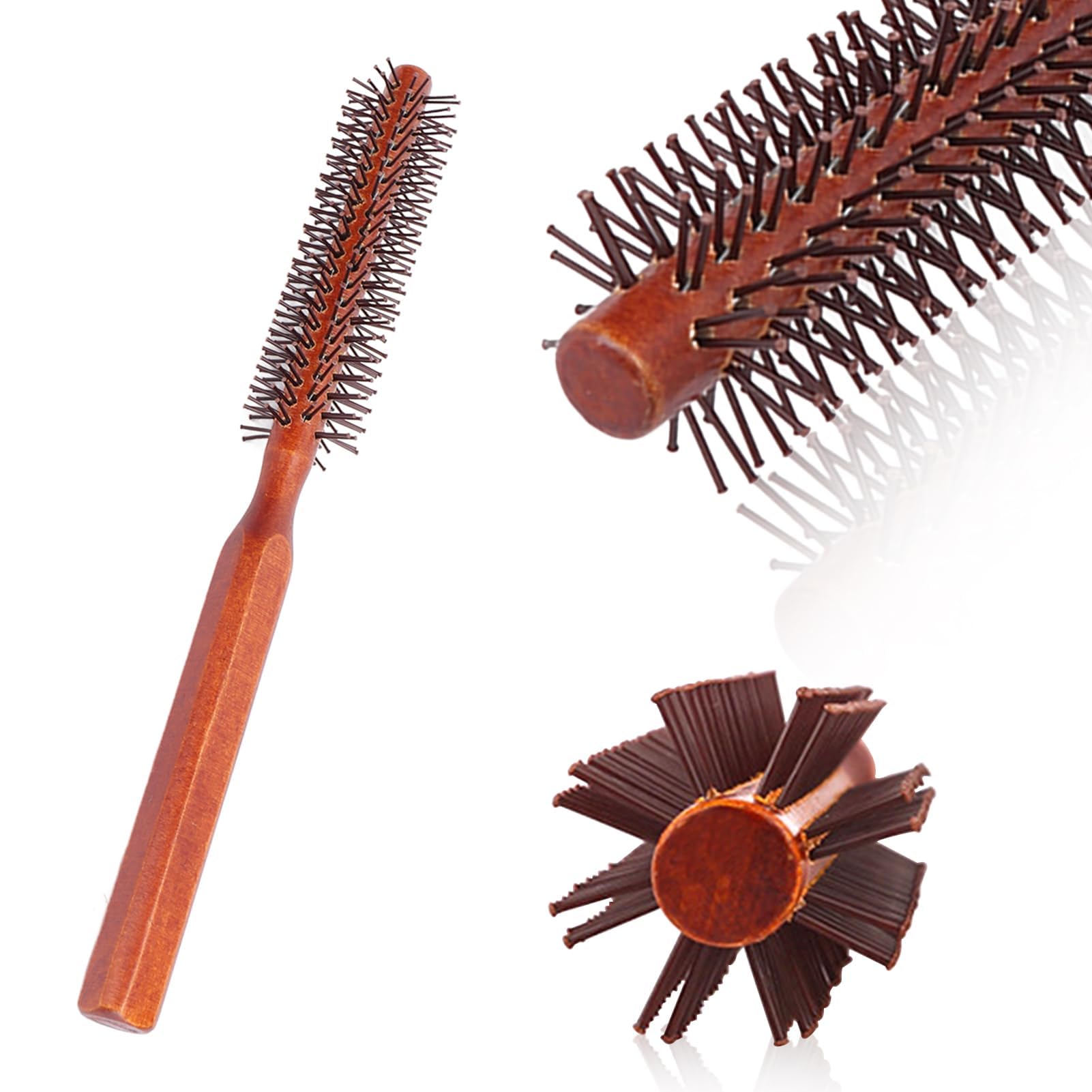 Agatige Small Round Hair Brush, Nylon Bristles Curling Comb Quiff Roller Hair Styling Brush for Wet Hair, Bangs, Beard, Lifting