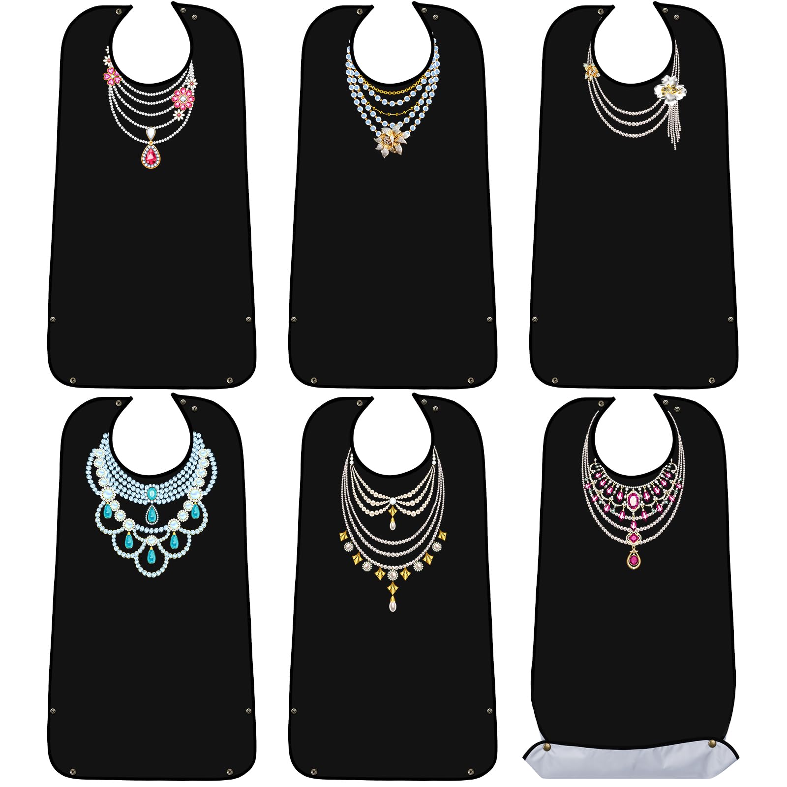 Photo 1 of SATINIOR 6 Pieces Adult Bibs for Women Washable Reusable Clothing Protector with Crumb Catcher Beautiful Pattern Bibs(Necklace Style)